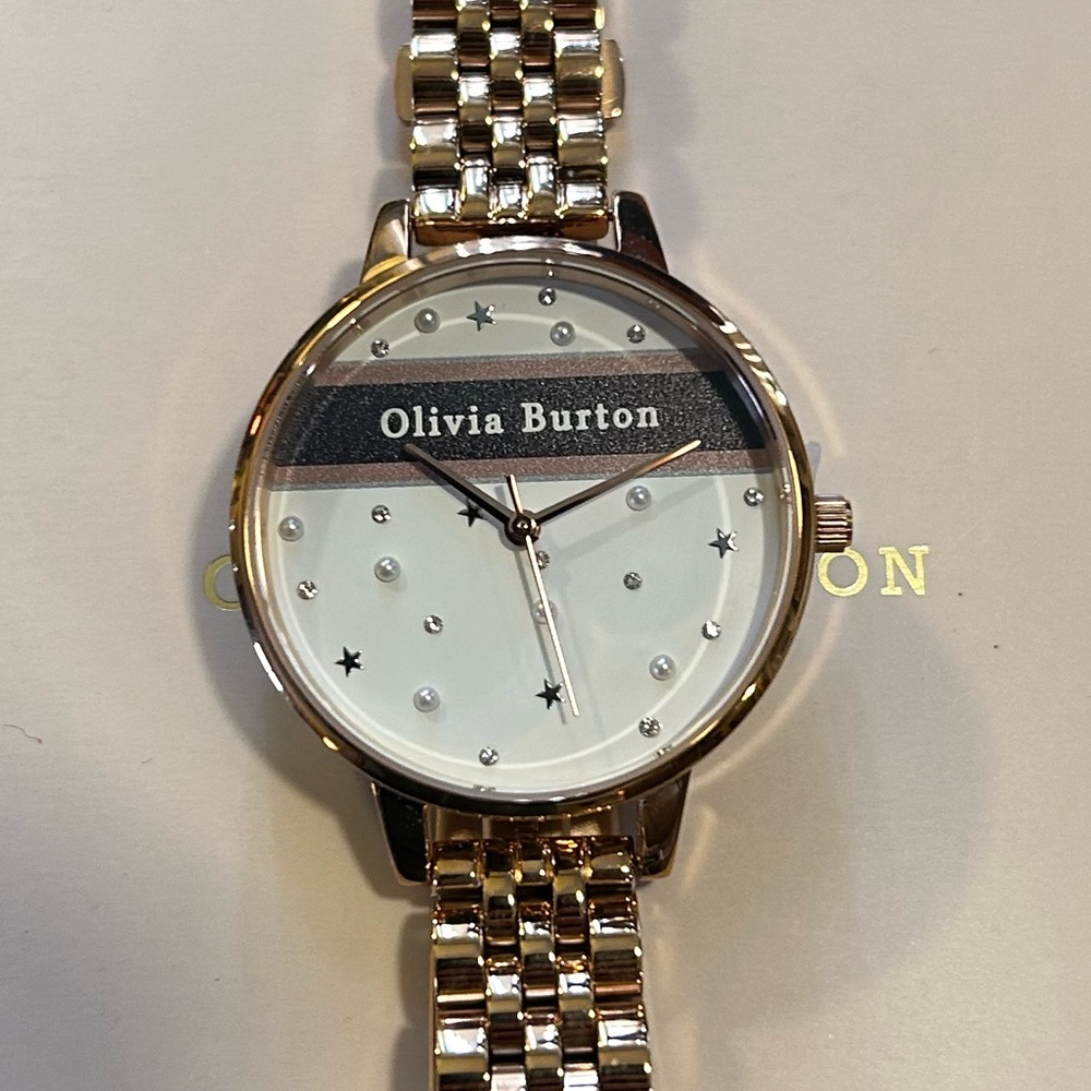 Olivia Burton Watch With 34mm White Face With Perls&Crystals RoseGold Bracelet